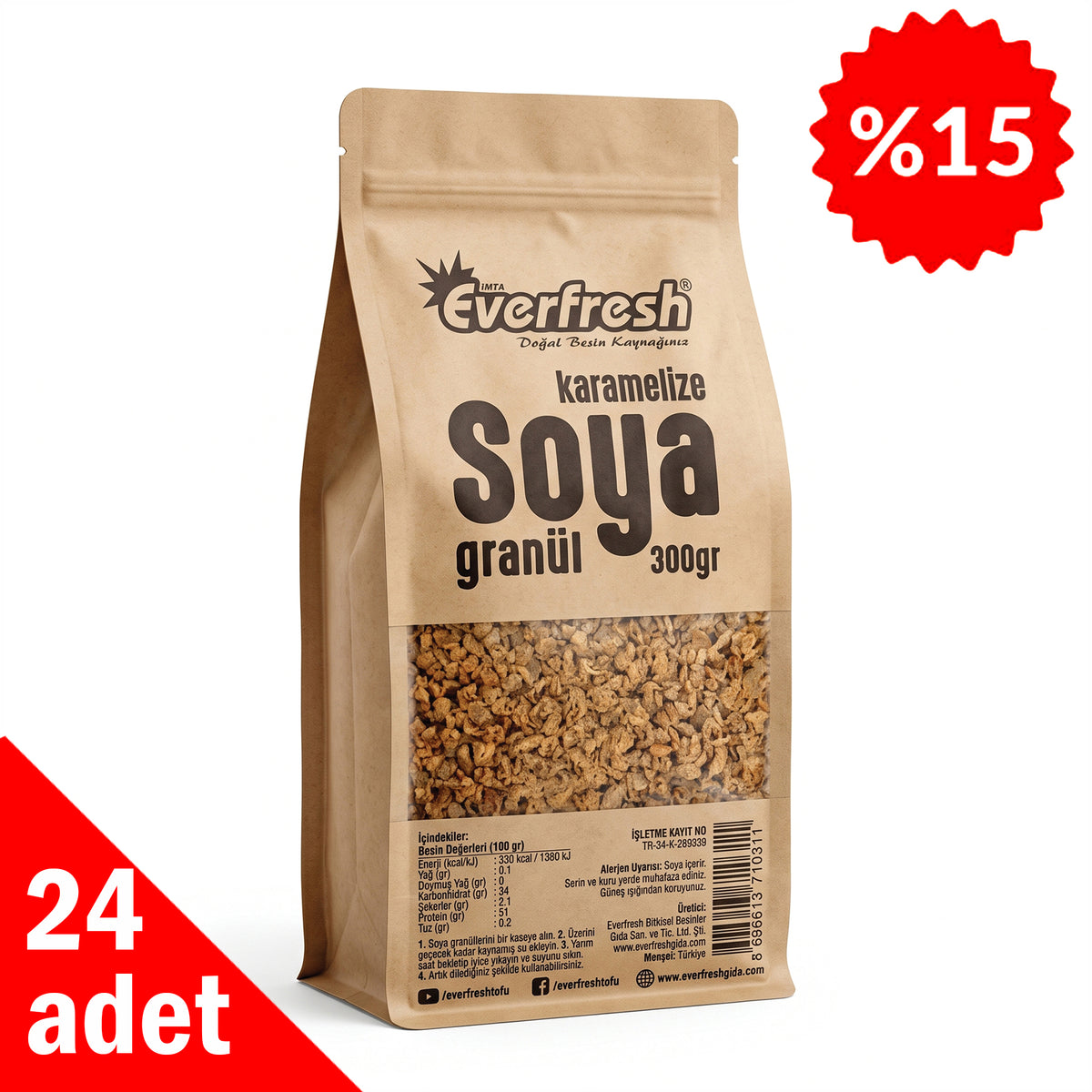 Karamelize Soya Granül 300 gr - 24 Adet