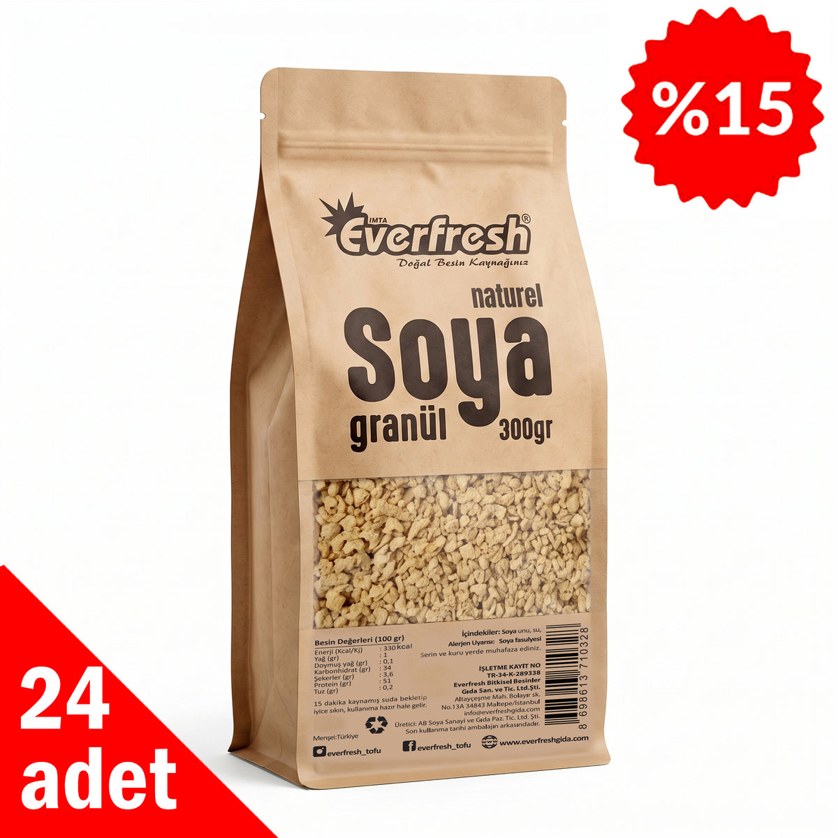 Naturel Soya Granül 300 gr - 24 Adet